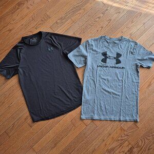 2 Under Armour T-Shirts Gray Tech and Cotton Small